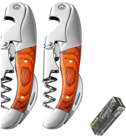 Coltello Cameriere, Apribottiglie 3 in 1 Adatto per Vino e Birra, Manico in Palissandro, per Sommelier e Bartender (Color wood)