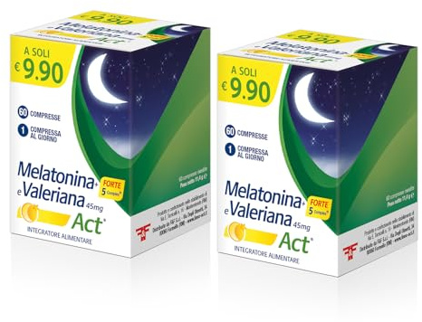 Melatonina Act + Forte 5 Complex e Valeriana, Integratore Alimentare, 2x60 | Integratore Alimentare in compresse a base di Melatonina e Valeriana con + Forte 5 Complex