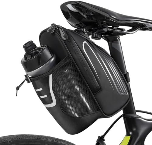Lybunair Bike Reflective Saddle Bag with Water Bottle, Waterproof Bike Water Bottle Holder Bag Under Seat - MTB BMX Road Bike (Black)