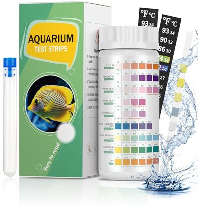 Pawfly 9 in 1 Aquarium Teststreifen 100 Stück Aquarium Wassertests für pH-Wert Chlor Nitrat Nitrit Karbonat Härte Gesamtalkalität Eisen Kupfer Wasserqualität Überwachungsset mit Teströhrchen