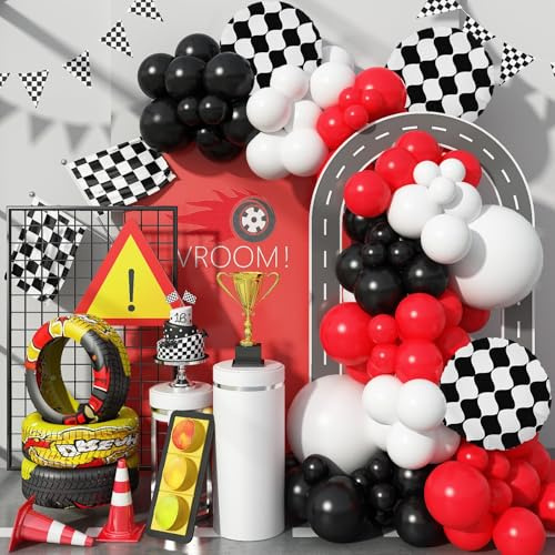 Guirlande de ballons, voiture de course, décoration de fête, 116 pièces, rouge, noir, blanc, avec ballon en aluminium de course, pour garçons, baby shower, voiture de course, décoration de fête à