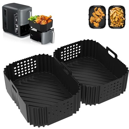 ipow Heißluftfritteuse Silikonform Backform 2 pcs Airfryer Zubehör für Ninja Double Stack XL SL400EU, Foodi Max Dual Zone AF400EU AF300EU, wiederverwendbar, leicht zu reinigen