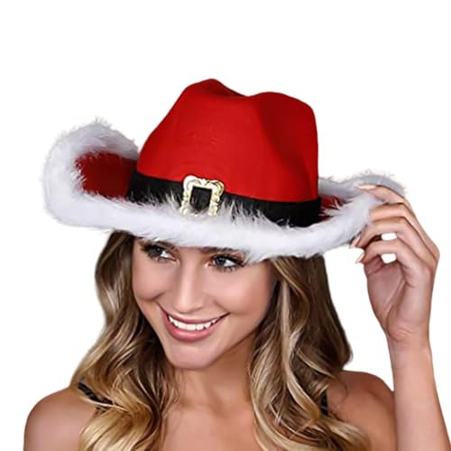 Damen Herren Weihnachtsmütze | Nikolausmütze für Weihnachten - Weihnachten Feder Hut | Cosplay Prop, Cowboy Kostüm Zubehör, Weihnachtsmann Kostüm Zubehör für Weihnachten Western Cowboy Kostüm