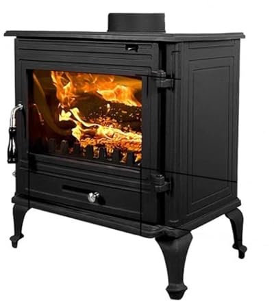 Estufa de Leña Estufa de leña independiente, estufa de leña de hierro fundido engrosado, chimenea interior negra resistente con kit de chimenea, sistema de combustión secundaria Estufa de Leña