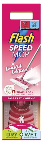 Flash Speedmop Floor Cleaner Starter Kit, Pink Limited Edition, Fast Easy & Hygienic (1 Handle + 4 Wet & 4 Dry Refills), Trap & Lock Daily Dirt, Grease & Grime Without Getting Down On Your Knees