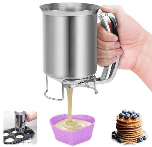 Dispenser Pastella Acciaio Inossidabile 900ml, Distributore Pasta Pancake con Maniglia Premendo, Dosatore Impasto, Imbuto Cucina per Torte, Pancake, Muffin, Waffle, Pasticceria, Dessert, Marmellate