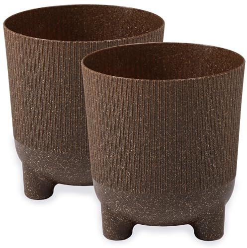 PECZEKO Macetero mate, maceta con patas, maceta decorativa para plantas grandes y pequeñas, juego de 2 macetas, maceta para hierbas (2 unidades), color marrón, diámetro de 14 cm