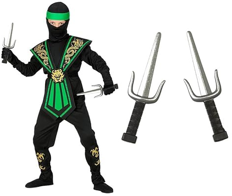 ZZ DISFRAZZES Déguisement Ninja pour enfant Carnaval Vert 5-7 ans