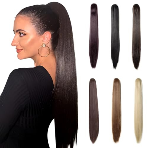 Benehair Pferdeschwanz Haarteil 53 cm Zopf Extension mit Klammer Glatt Lang Ponytail Extension Haarverlängerung Clip Synthetik Haar Haarverlängerung für Frauen(Natürliches Braun, 140g)