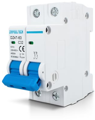 Innfeeltech 1 pièce 32 Ampère 230V Disjoncteur MCB Bipolaire pour montage sur rail DIN