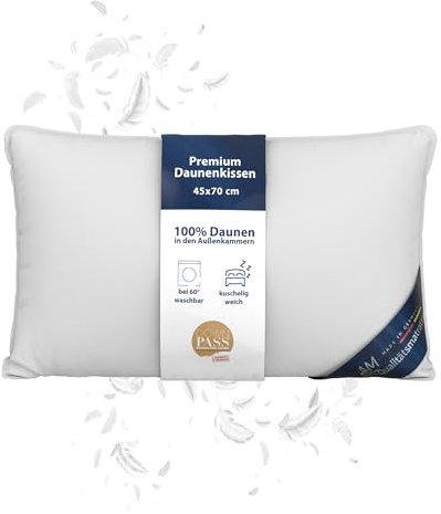 DormiGood Daunenkissen 45x70 - Made in Germany 3 Kammer Kopfkissen 45x70cm - Außenkammer aus 100% Daune - Federkissen 45 x 70 Allergiker geeignet - Kopfkissen 45x70 Federn und Daunen Füllung