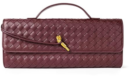 Woven Purse for Women Evening Clutch Woven Leather Handbags Crossbody Bag Formal Evening bag, Wine Woven Leather
