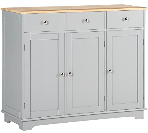 HOMCOM Aparador de Cocina con 3 Cajones 3 Puertas y Estantes Ajustables Mueble Auxiliar de Almacenaje para Comedor Salón Estilo Moderno Antivuelco 101x40x85 cm Gris