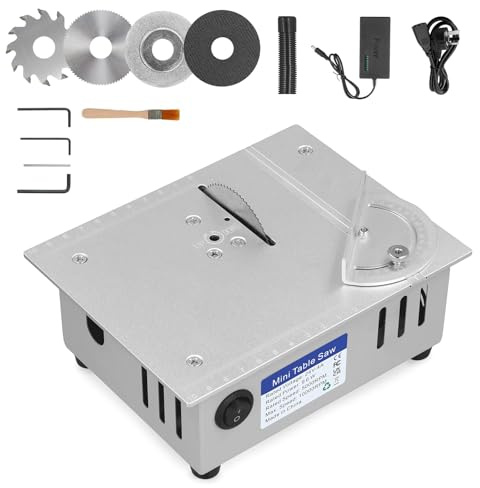 Mini sega da tavolo multifunzione, 96 W, sega da tavolo rotonda per artigianato, 7 posizioni Power Portable Electric Wood Cutting Benchtop Cutter per legno, con 4 lame (A)