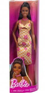 Coffret pour Barbie poupée Mannequin Noire avec Robe à Fleurs Rose - Set Jouet Fille + 1 Carte Tigre