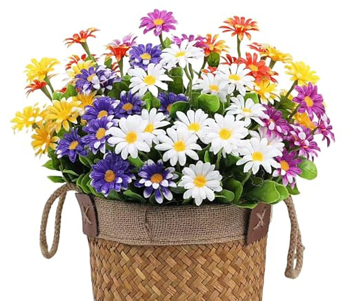 Fiori artificiali margherite – margherite artificiali per esterni, resistente ai raggi UV, bouquet finto realistico, centrotavola decorazione per portico, feste, matrimoni