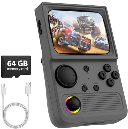 R36T Retro Gaming Console, 3.5'' IPS Screen CRT-Inspired, Handheld Game Console with 18000+ Classic Games, 3500mAh Battery, WiFi Network Battling, 64GB (Grey)