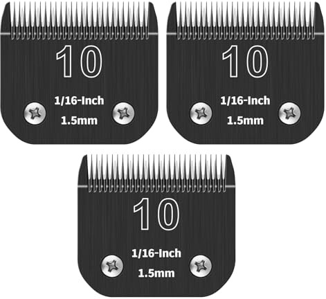 ZATEIRL 3er Pack Hundeschneideklingen 10# Abnehmbar - Stahlklinge 1/16 Zoll (1,5 mm) - Kompatibel mit Andis, Oster A5, Wahl KM-10, Moser, Heiniger - Schwarz