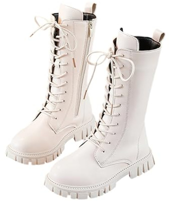 WOXIHUAN Stivali per Bambine Ragazze Scarpe in Pelle Stivale a Gambo Lungo Stivaletti con Cerniera Laterale Boots da Equitazione Lacci Scarpa Alta Stivali da Principessa Scarpe Invernali Caldi Boot