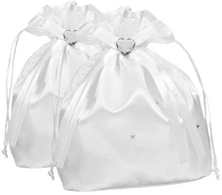 Cabilock 2pezzi Borsa Porta Soldi da Sposa in Raso Bianco con Decorazioni Scintillanti di Strass e Design Forma di Cuore con Tracolla per Matrimoni Occidentali e Cerimonie da Sera