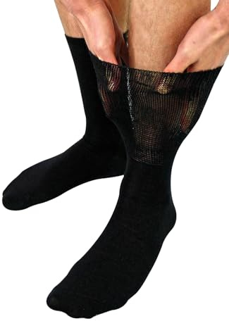 Dr.Socks Chaussette Pour Diabétiques Sans Élastique Pour Hommes et Femmes Merino Laine Respirant Chaud Chaussettes (43-45, Noir)