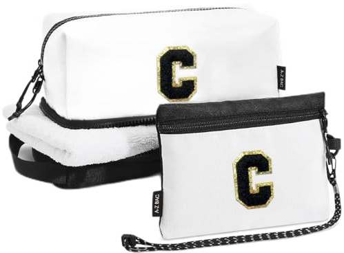 A-Z BAG Trousse de Toilette de Voyage pour Femme, Trousse de Maquillage personnalisée avec Organisateur de pinceaux de Maquillage, Support de Passeport RFID pour Homme, Noir, C