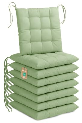 Lavea® 8er Set Sitzkissen & Stuhlkissen 40x40 cm - Eukalyptus | Stoffbändern – Outdoor & Indoor – waschbar & wetterfest – für Gartenstuhl, Balkon, Terrasse & Esszimmer