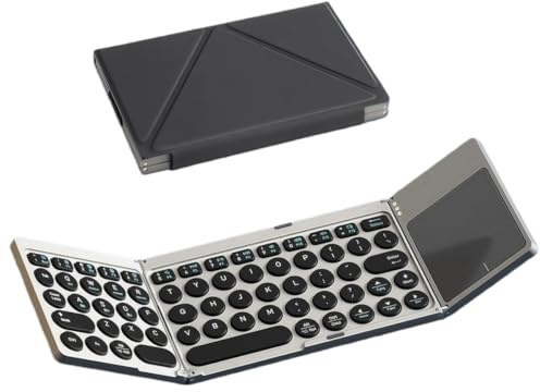 Tosuny Vikbart Bluetooth-Tangentbord med Pekplatta, Bärbart Trådlöst Tangentbord med PU-läderfodral, Anslut Upp Till 3 Enheter, Tysta Uppladdningsbara Tangentbord för Bärbar