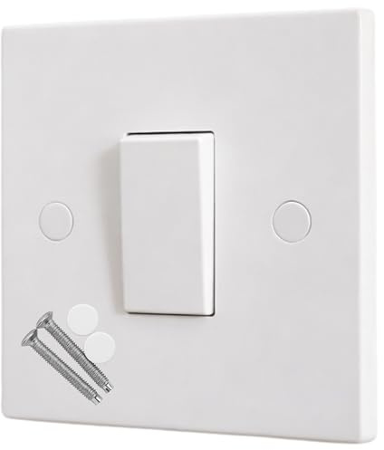 Single Wall Light Switch, 2 Way 10 Amp, 1 Gang - Square Edge White Moulded Light Switch, Single Switches for Living Room Bedroom Wall