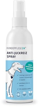 Hundepflege24 Anti Juckreiz Spray für Hunde 125ml - Akute Soforthilfe & wirksame Beruhigung bei Entzündung, Milben, Grasmilben, Pilzen, Flöhen - Haustierpflege Mittel gegen Juckreiz Hund