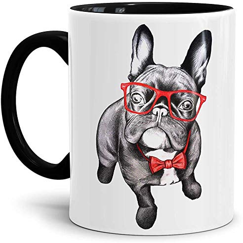 Hunde-Tasse Bulldogge - Kaffeetasse/Mug/Cup Innen und Henkel Schwarz - Qualität made in Germany