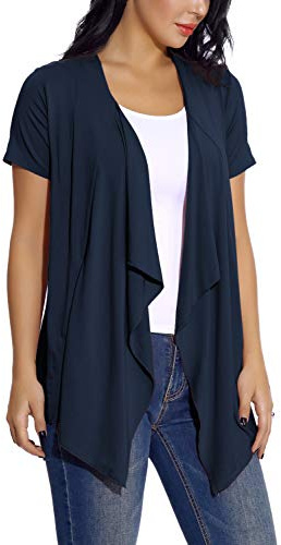 EXCHIC Elegante Manica Corta Cardigan da Donna Drappeggiato Orlo Irregolare Aperto Anteriore Giacca Sportiva Top