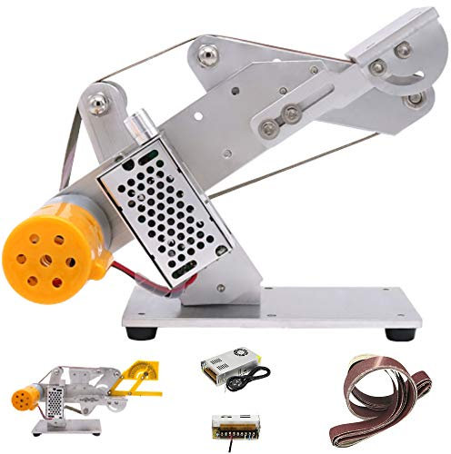 Huanyu Bandschleifer Mikro Bandschleifmaschine DIY Mini Schleifmaschine Elektrische Desktop Poliermaschine mit 6 Stück von 20/30 * 533mm Schleifbänder (30mm, 360W Adapter)