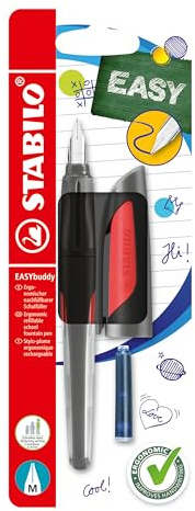 STABILO - Schulfüller mit Standard-Feder M - EASYbuddy | schwarz/rot, löschbar blau, inkl. Patrone, Blister