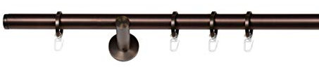 ondeco Gardinenstange 1-lauf, Vorhangstange Fenster Wandmontage, Endstück Match, Komplettgarnitur 25mm Komplett-Set mit Ringen und Faltelegehaken Bronziert 240 cm