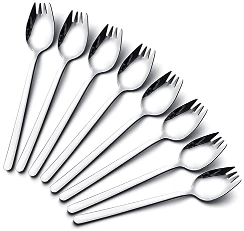 IQCWOOD Göffel aus Edelstahl, Salatgabeln, 8 Stück, 18/10 Edelstahl-Göffel, 18 cm langer Griff, Dessertlöffel, Eislöffel, Gabel, wiederverwendbare Obst-Vorspeisen-Dessertgabeln für den Haushalt