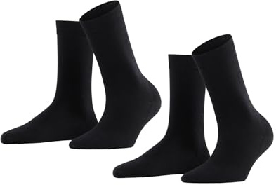 FALKE Softmerino Multipack W So lana algodón lisos 2 pares, Calcetines Mujer, Negro Black 3009, 37-38