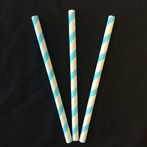 10mm Wide Jumbo Paper Straws for Milkshakes Smoothies Parties Drinks and Events (Blue Candy Stripe, 500)
