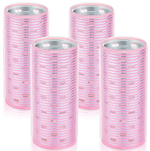 WILLBOND 4 Pcs Long Hair Rollers for Bangs Aluminum Core Curlers Thermal Self Grip Roller for Long and Medium Hair Women Hairstyle(4.7 x 2 Inch,Light Pink)
