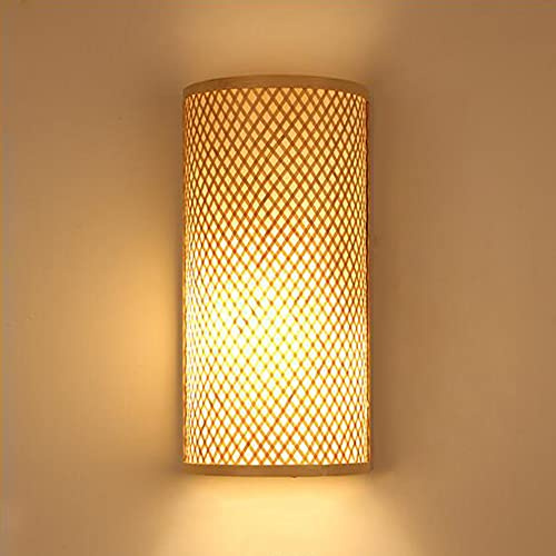 FUMIMID Natürliche Bambus Rattan Wandleuchte Holzschirm E27 Wandlampe | Bambus Rattan Lampe, Rustikale Laterne, Ohne Glühbirne, Für Wohnzimmer Esszimmer Schlafzimmer, Zimmer Dekoration, Gelb