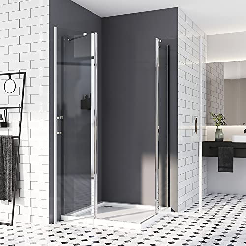 Duschkabine 90x100,drehtür Eckeinstieg Falttür Duschabtrennung Schwingtür mit fester Segment Pendeltüren Duschtür 6mm ESG Sicherheitsglas Nano-Beschichtung 185cm
