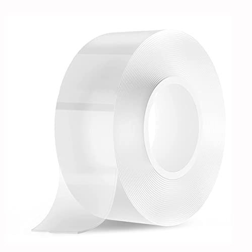 Ruban adhésif double face très résistant, 5 m, sans trace, amovible pour la maison, le bureau, la voiture, la décoration de tapis, mur, salle de bain (1 m, transparent)