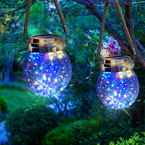 XVZ Solar Lantern Outdoor Garden, 2 Pack Garden Ornaments Outdoor Waterproof, Solar Lanterns for Yard, Patio, Lawns Decor, Gardening Presents for Mum - Multicolour