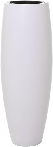 VIVANNO Pflanzkübel Bodenvase Magnum aus Fiberglas in Weiß Matt - 80x23 cm | Elegantes, bauchiges Pflanzgefäß inklusive Einsatz, rundes Design für Garten, Terrasse und den Innenbereich, frostsicher