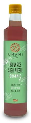 Umami Aceto di Riso Integrale BIO per Sushi (Sushisu) 500ml - Condimento Pronto Premium - Da Riso Integrale Giapponese - 100% Biologico - Ideale per Sushi e Poke