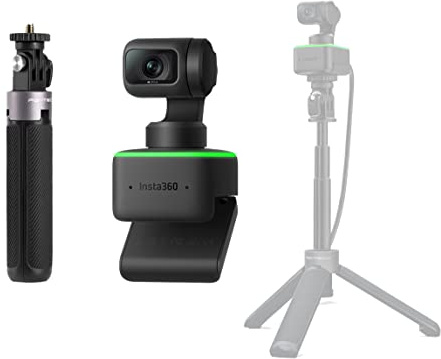 Insta360 Link Cámara web 4K alimentada por IA con micrófonos duales, control de gestos, HDR, seguimiento de IA, visión de escritorio y modo de streamer, protección de privacidad integrada, con trípode