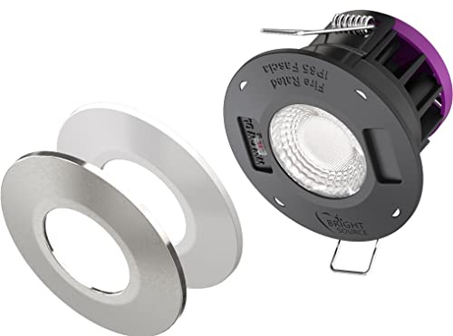 Bright Source LED Dimmable All-in-1 Downlight - 8w 64mm Cut Out 700-750lm - 3CCT Switchable 3000K 4000K 6000K - Fire Rated - IP65 Waterproof - Comes with White & Brushed Steel Bezels