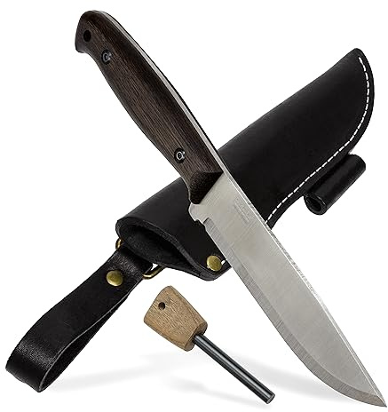 BPSKNIVES Nighthawk Adventurer - Camping Knife - Fixed-Blade Stainless Steel Survival Knife - Black Leather Sheath and Firestarter - Outdoor Full Tang Knives - Bushcraft Knives