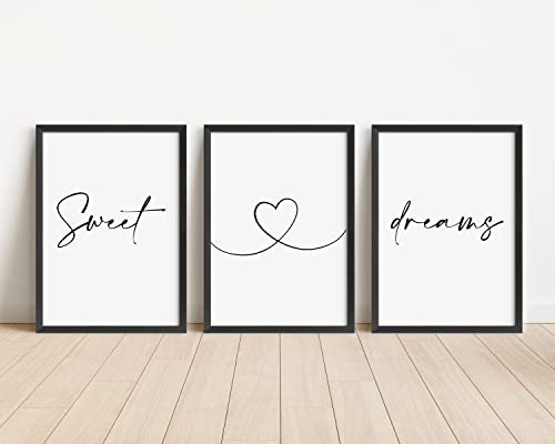 Sweet Dreams Set Of 3 Prints - Minimalistic Bedroom Wall Art - A5 A4 A3 Unframed Various Colour Including Simple Black And White Typography Print Picture Poster Home Décor