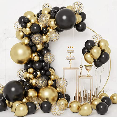 Schwarz Gold Luftballons Girlande Set, 133 Stück Schwarz und Gold Ballons Garland Kit mit Konfetti Latex Ballon für Geburtstag, Abschluss, Neujahr, Baby Dusche, Jubiläum Dekoration
